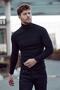 Unisex Black Thick Ribbed Camisole Slim Fit Turtleneck Turtleneck Sweater - 2