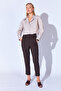 Coffee Poly Viscose Soft Textured Lycra High Waist Pencil Stretch Tight Leg Women's Trousers Ek100669246 - 4