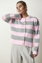 Stylish Buttoned Striped Knitwear Cardigan Pink Gray Lnf0021
