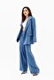 Double Breasted Collar Shiny Linen Blazer Jacket - Indigo - 5