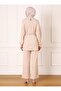 Balloon Sleeve Tunic and Trousers Set - Belt Detailed - Beige - Refka - 6