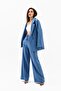 Double Breasted Collar Shiny Linen Blazer Jacket - Indigo - 4