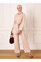 Balloon Sleeve Tunic and Trousers Set - Belt Detailed - Beige - Refka