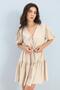 Dress with Balloon Sleeves and Gathered Waist - Stone - 3