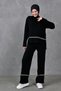 Stripe Detailed Stand Collar Sweater and High Waist Pants Oversize Bottom Top Knitwear Black Hijab Suit 3040 - 6