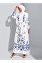 Button Detailed Patterned Hijab Dress - Blue Beige - - 7