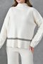 Flexible Knitwear Stripe Detail Oversize Sweater and High Waist Wide Leg Trousers Cream Knitwear Suit 3040 - 4