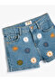 Denim Shorts Floral Embroidered Cotton - 3