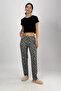 Black and White Dotted Women's Velvet Pajama Bottoms Tracksuit Cotton - 3
