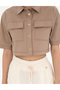 Beige Crop Top Short Sleeve Shirt 50284674-Vr011 - 6