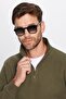Unisex Relax Fit Comfortable Cut Ribbed Cotton Half Zipper Khaki Stand Collar Sweatshirt