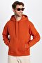 Unisex Oversize Wide Cut Cotton Soft Textured Basic Brick Color Hooded Sweatshirt - 2