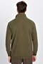 Unisex Relax Fit Comfortable Cut Ribbed Cotton Half Zipper Khaki Stand Collar Sweatshirt - 5