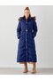 Navy Blue Zigzag Quilted Fur Coat