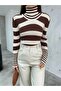 Women's Brown Striped Soft Textured Lycra Basic Knitwear Sweater - 5