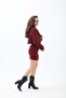 Double-Breasted Short Blazer Jacket with Lapel Pocket and Tassel Detail - Claret Red - 6