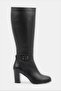 Women's Black Genuine Natural Leather Thick Heel Boots, Number 35-41