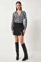 Zebra Patterned V-Neck Gathered Knitted Blouse Black and White Lzh0008 - 3