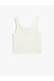 Crop Tank Top Sleeveless Thick Strap U Neck Button Detail
