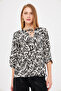 Women's Black-White Collar Tie Detailed Drawstring Quarter Sleeve Blouse Arm-25K 001044 - 2