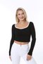 Women's Crop Long Sleeve Blouse, Collar Toe Contrast, Heart & Pool Collar, Ribbed Lycra Camisole Fabric