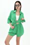 Cotton Linen Shorts Shirt Women's Two Piece Set - Green - 4