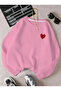 Heart Printed Oversize Ribbed Crew Neck Sweatshirt