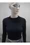 Black Ribbed Half Turtleneck Camisole Crop Body Darkening Long Sleeve Knitted Blouse - 4