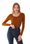 Women's Viscose Low-cut Collar Bodysuit with Snap Fasteners - Brown - 5