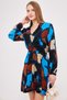Women's Blue Shirt Collar Detailed Elastic Waist Sleeve Flared Dress Arm-25K 001043 - 3