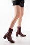 Msk-033 Claret Red Heeled Zippered Women's Boots - 3