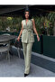 Women's Belted Vest Trouser Suit Khaki - 2