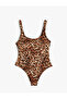 Leopard Swimsuit U Neck Thick Strap - 2