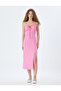 Long Dress Linen Blended Straps Slit Tie Front - 3