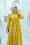Mustard Brode Tassel Detailed Laced Long Women's Hijab Dress - 4