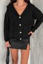 Women's Black Standard Size Hooded Pearl Button Detailed Oversize Knitwear Cardigan - 5