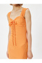 Strappy Pencil Dress Lined Heart Collar Front Tie Detail Slit Bow Detail - 5