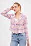 Women's Light Pink Double Breasted Collar Tweed Crop Jacket ARM-24K001014 - 2