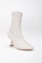 Large Size Women's Heeled Boots Beige Stretch Flat Heels - 4