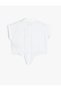 Crop Shirt with Front Tie Detail, Short Sleeves and Pockets - 2
