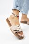 Alandra Genuine Leather Single Strip Beige Slippers - 5