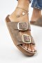 Irene Genuine Leather Double Buckle Mink Slippers - 5