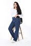 Women's Large Size Navy Blue High Waist 5 Pocket Lycra Jeans 65N38391