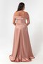 Women's Powder Boat Neck Plus Size Satin Evening Dress & Graduation Dress - 5