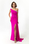 Women's Fuchsia Slim Fit One Shoulder Stone Long Evening Dress - 2