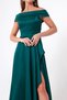 Women's Petrol Boat Neck Satin Evening Dress & Graduation Dress - 3