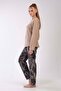 Vienetta Light Brown Women's Fleece Long Sleeve Pajama Set - 4