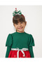 Girl's Balloon Sleeve Crowned Tulle New Year Dress Green - 2