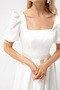 Women's White Balloon Sleeve Flared Cut Mini Satin Evening Dress - 4