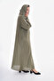 Hijap Khaki Green Hooded Shimmering Fabric Stone Detailed Hidden Snap Fastener Abaya Ferace Standard 38-44 - 5